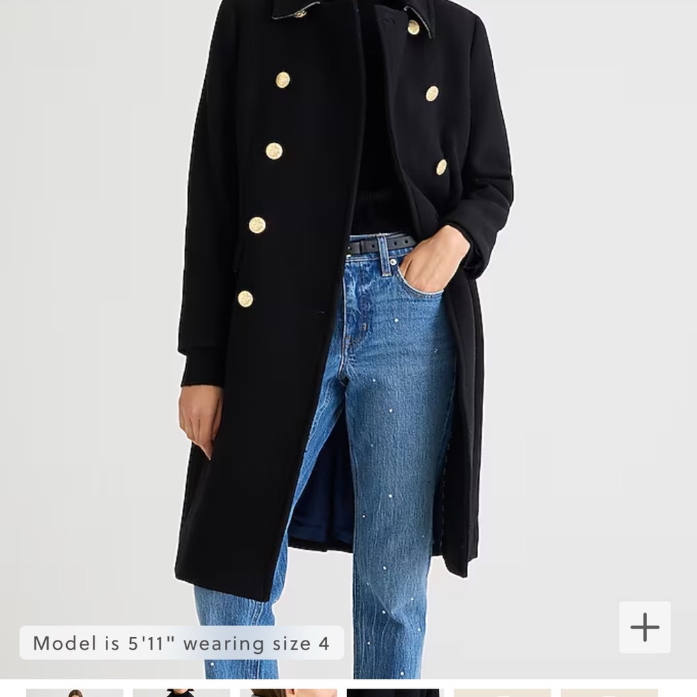 NEW Classic Black Wool Coat with Structured Collar and Tailored Design.